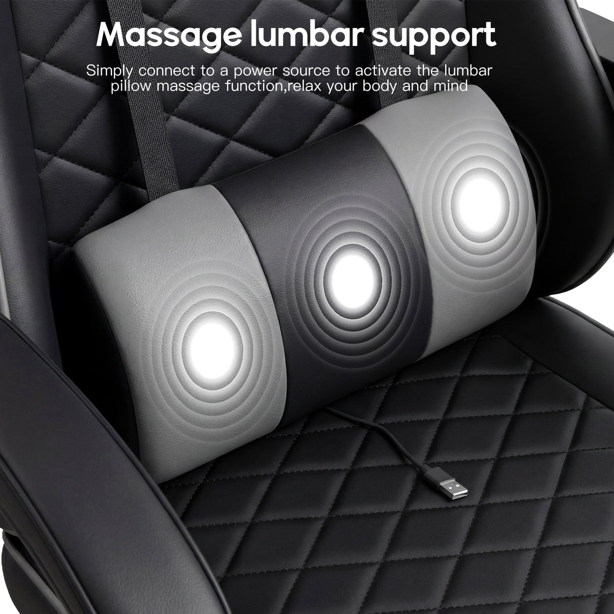 Racing Style Gaming Chair With Footrest,PU Leather,Massage Lumbar Support,Reclining,360degree  Swivel Seater Adjustable Height — view 4