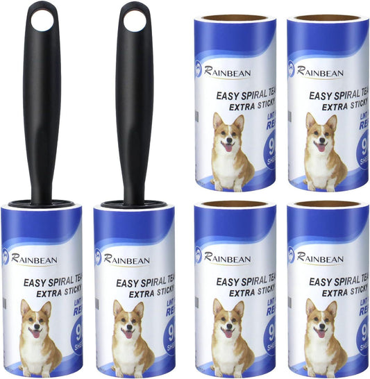 RAINBEAN Extra Sticky Lint Roller for Pet Hair – 540 Sheets, 6 Refills & 2 Handles