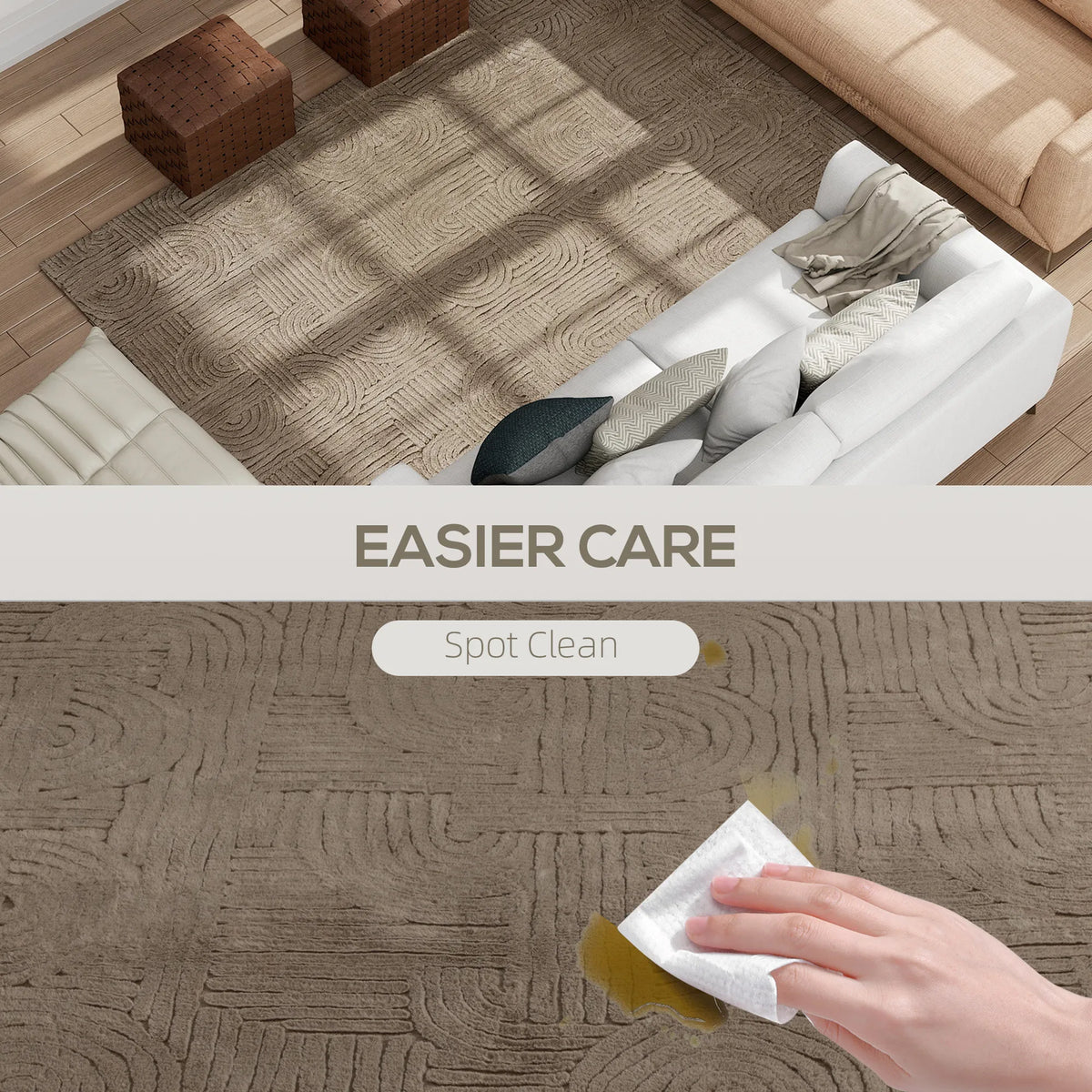 6x9 Area Rug, Luxurious Faux Fur Rug, Non-Slip Floor Carpet for Living Room, Bedroom, Dining Room, Tan — view 5