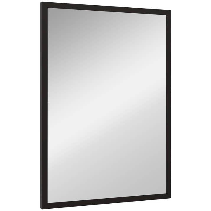 Wall Bathroom Mirror,70 X 50 Cm Wall-Mounted Mirror For Living Room,Bedroom,Hallway,Black