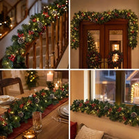 Christmas Green Vine with String Lights Combo, 2.7m Artificial Garland Vine + 10m Light String, for Mantel, Stair Railing & Window Holiday Decor — view 6