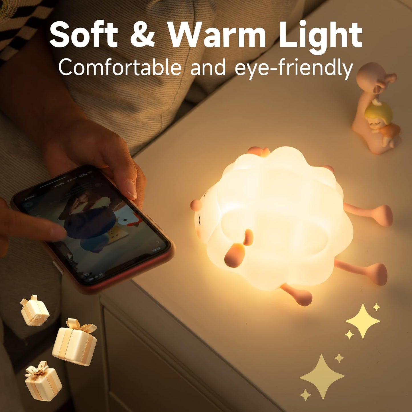 Adorable Sheep Silicone Night Light - Rechargeable Dimmable Lamp Bedroom Décor