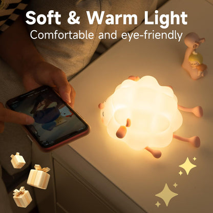 Adorable Sheep Silicone Night Light - Rechargeable Dimmable Lamp Bedroom Décor