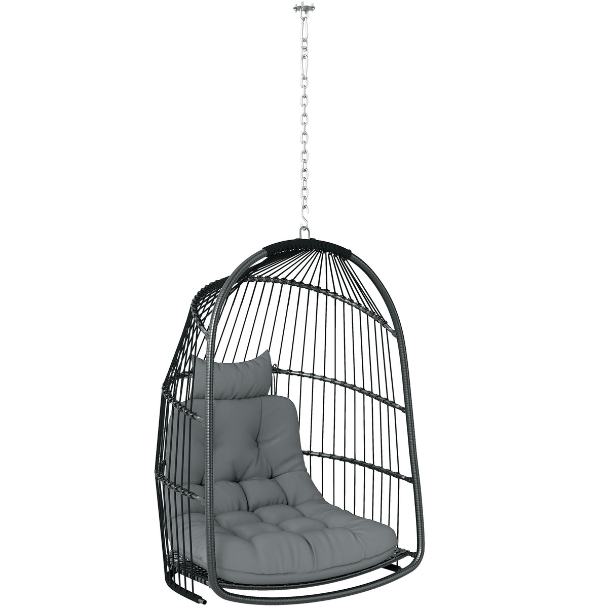 Hanging Egg Chair,Foldable Rattan Garden Swing Chair With Installation Kit,Thickened Cushion And Headrest,Indoor Outdoor Hanging Egg Basket Seat For Patio,Porch,Dark Grey