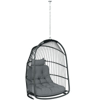 Hanging Egg Chair,Foldable Rattan Garden Swing Chair With Installation Kit,Thickened Cushion And Headrest,Indoor Outdoor Hanging Egg Basket Seat For Patio,Porch,Dark Grey