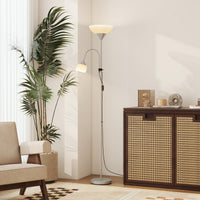 LED Floor Lamp, Suitable For Living Rooms, 180cm High, Mother And Child Shaped Upward Facing Spotlight, With Adjustable Gooseneck Arm, Color Temperature 3000K-4500K-6500K, Silver