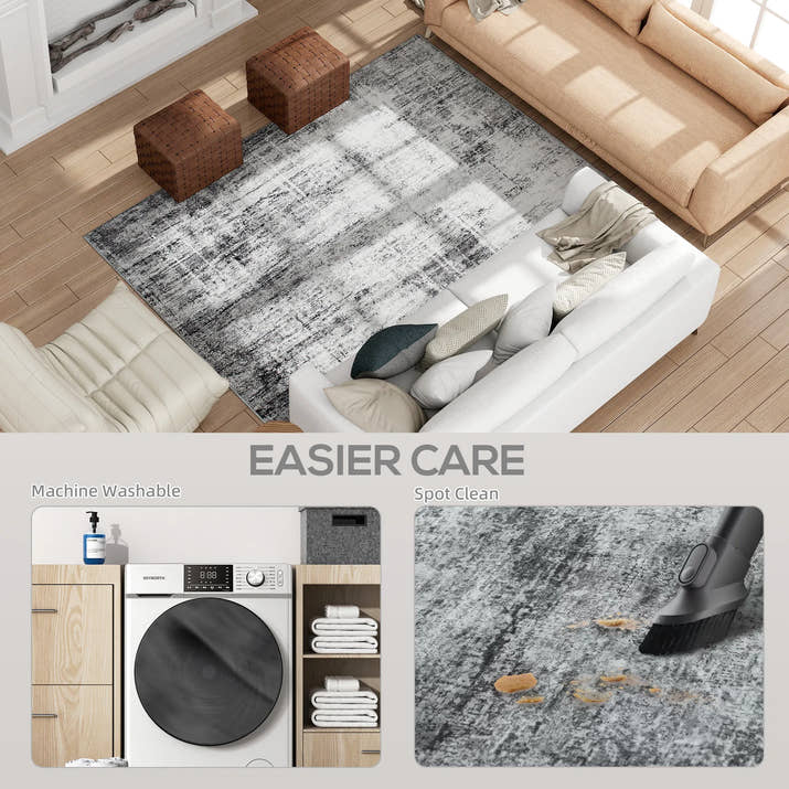 Area Rug for Living Room 6x9, Modern Abstract Machine Washable Rug, Non-Slip Carpet for Bedroom, Dining Room, Grey — view 3
