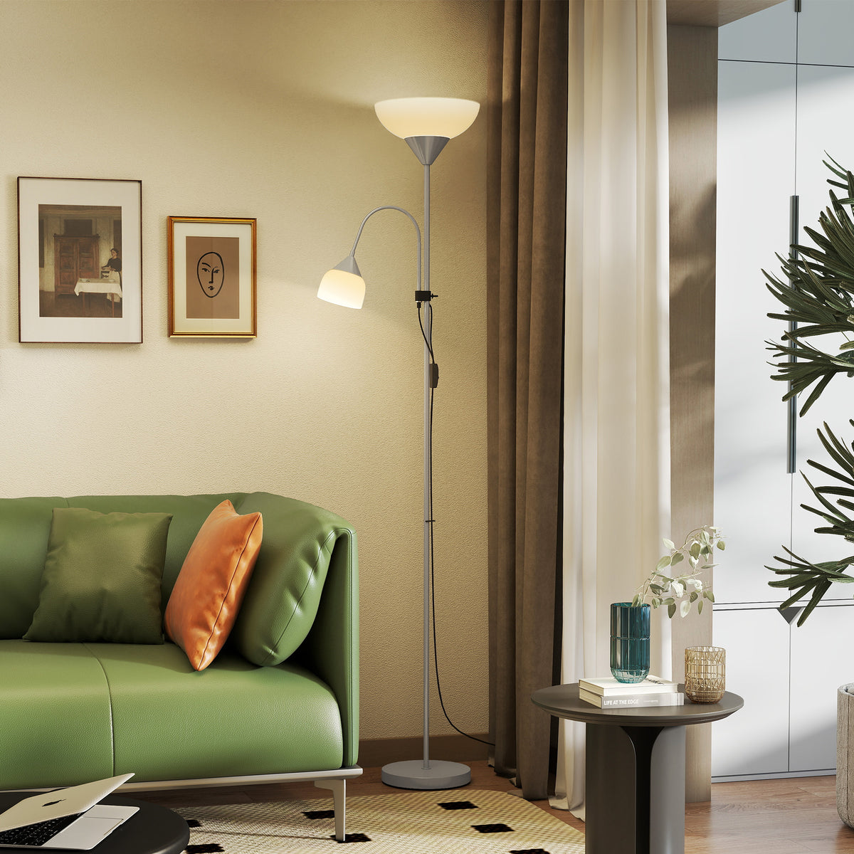LED Floor Lamp, Suitable For Living Rooms, 180cm High, Mother And Child Shaped Upward Facing Spotlight, With Adjustable Gooseneck Arm, Color Temperature 3000K-4500K-6500K, Silver — view 5
