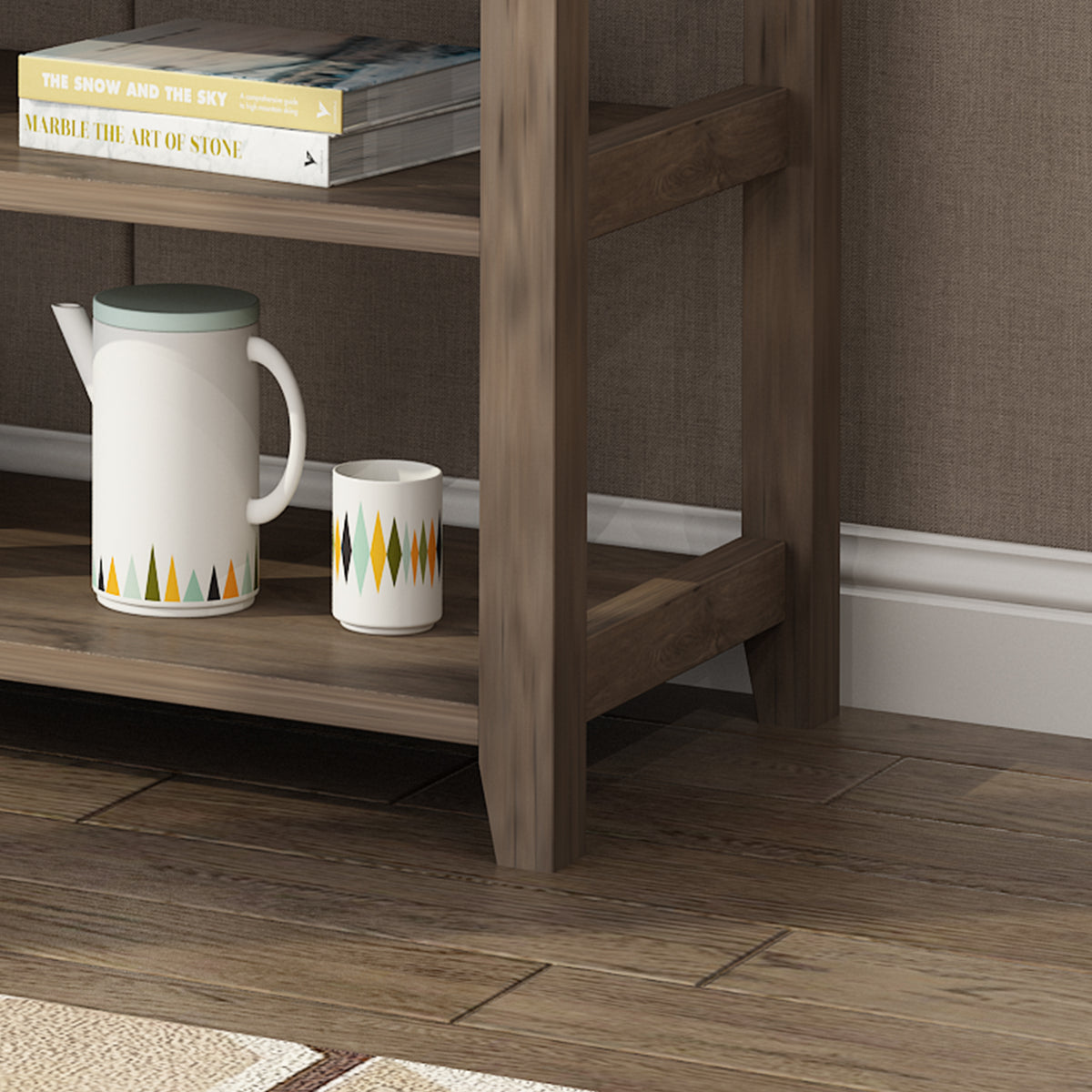 Console Table with Wood Frame and Legs, Sofa Table Entryway Table with 3 Drawers and 2 Open Shelves Wash Gray — view 2