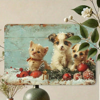 Vintage Christmas Puppy & Kitten Tin Sign, Rustic Iron Wall Art, 12x8 Inch — view 3