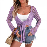 Women’s Hollow Out Beach Cover-Up – Lace-Up Long Sleeve Sweater