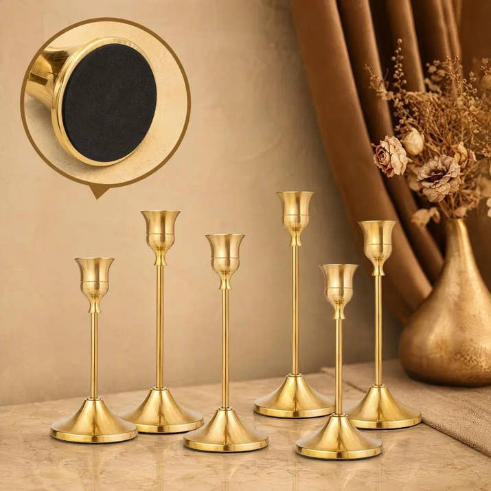 Copper Finish Christmas Candle Holders Set of 6, Mixed Height 16-22cm Metal Cup Candlesticks, Layered Tabletop Centerpiece for Holiday Dinner Decor — view 3