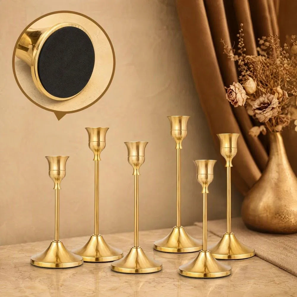 Copper Finish Christmas Candle Holders Set of 6, Mixed Height 16-22cm Metal Cup Candlesticks, Layered Tabletop Centerpiece for Holiday Dinner Decor — view 3