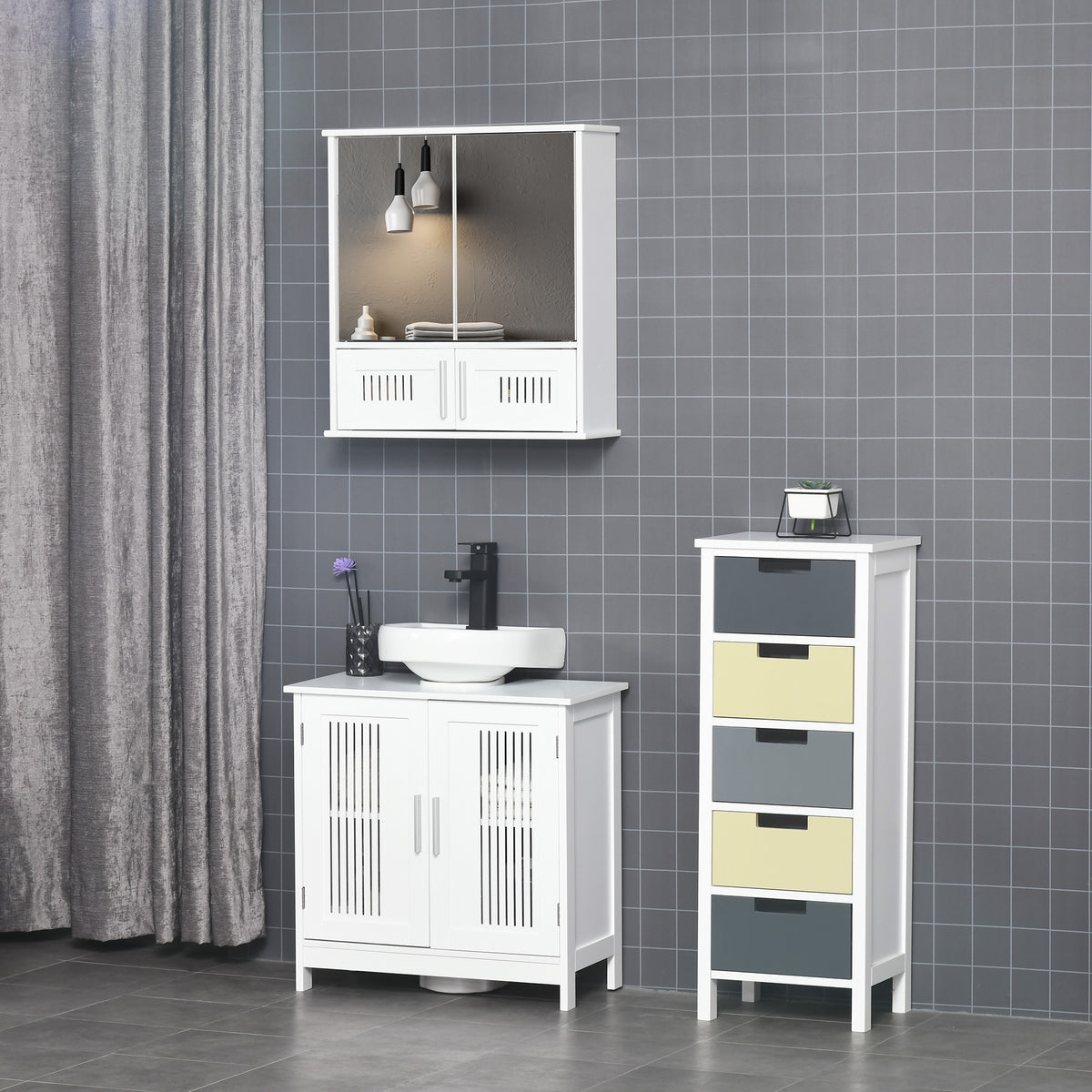Kleankin Bathroom Mirror Cabinet,Wall Mounted Storage Cupboard With Double Doors And Adjustable Shelf,Bathroom Organizer,White — view 4