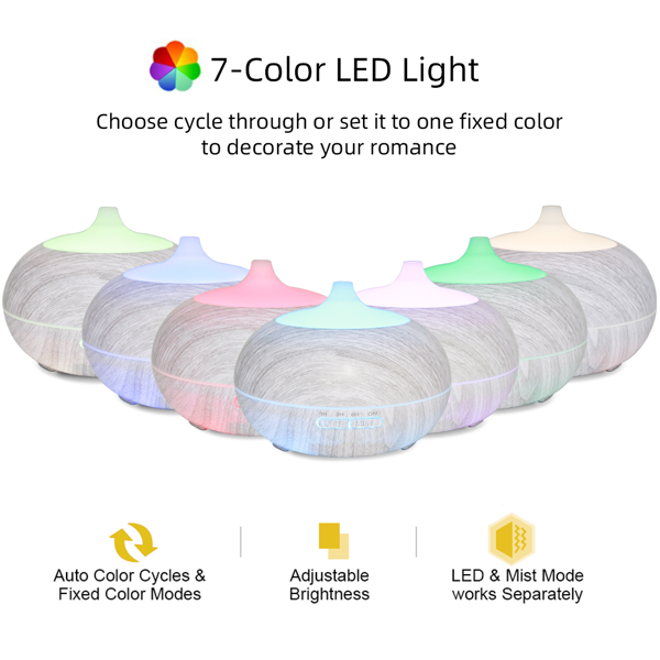Multi Function Aromatherapy Diffuser & Humidifier Wood Grain Design, 550ml Tank, 7 LED Colors, Remote Control With 6 Essential Oils — view 5