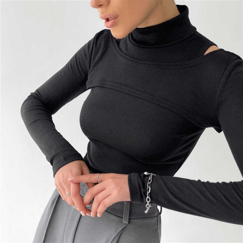 High Neck Two-Piece Crop Top Set – Women's Vest Tee