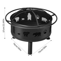 30 Inch Round Outdoor Wood Burning Fire Pit, Heavy Duty Wrought Iron Firepit with Hinged Spark Screen Lid & Lift Ring, Decorative Bear Cutout Patio Fire Pit for Backyard, Garden, Lawn and Camping, Bla — view 3