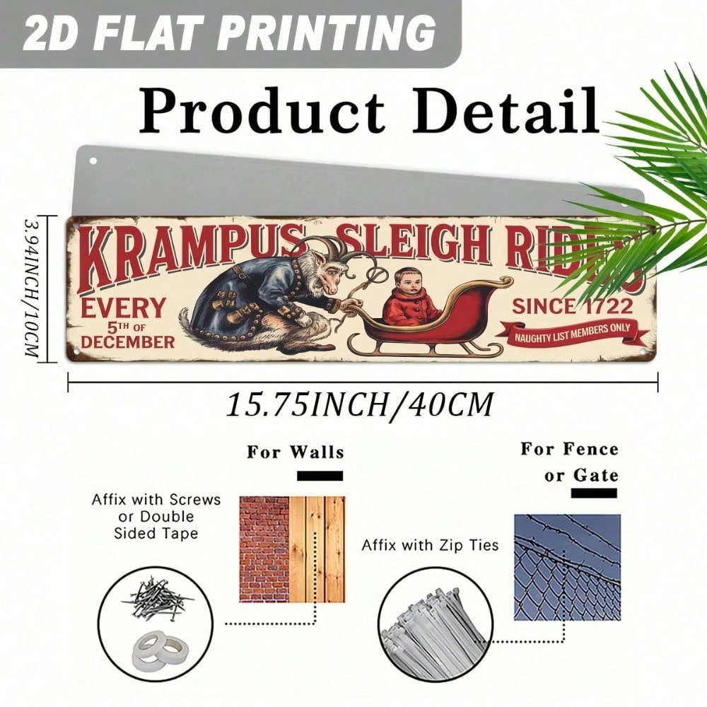 Krampus Sleigh Rides Every 5th Of December Metal Sign, Christmas Wall Art — view 6