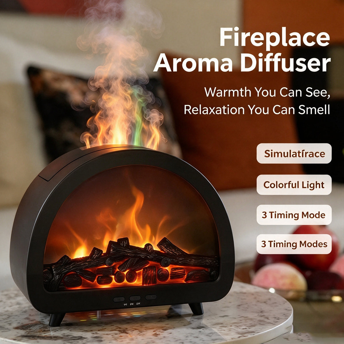 Simulated Flame Fireplace Aroma Diffuser, Large Mist Humidifier, Automatic Fragrance Sprayer For Home & Office