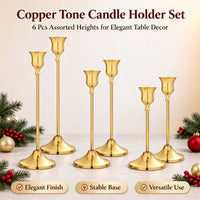 Copper Finish Christmas Candle Holders Set of 6, Mixed Height 16-22cm Metal Cup Candlesticks, Layered Tabletop Centerpiece for Holiday Dinner Decor — view 6