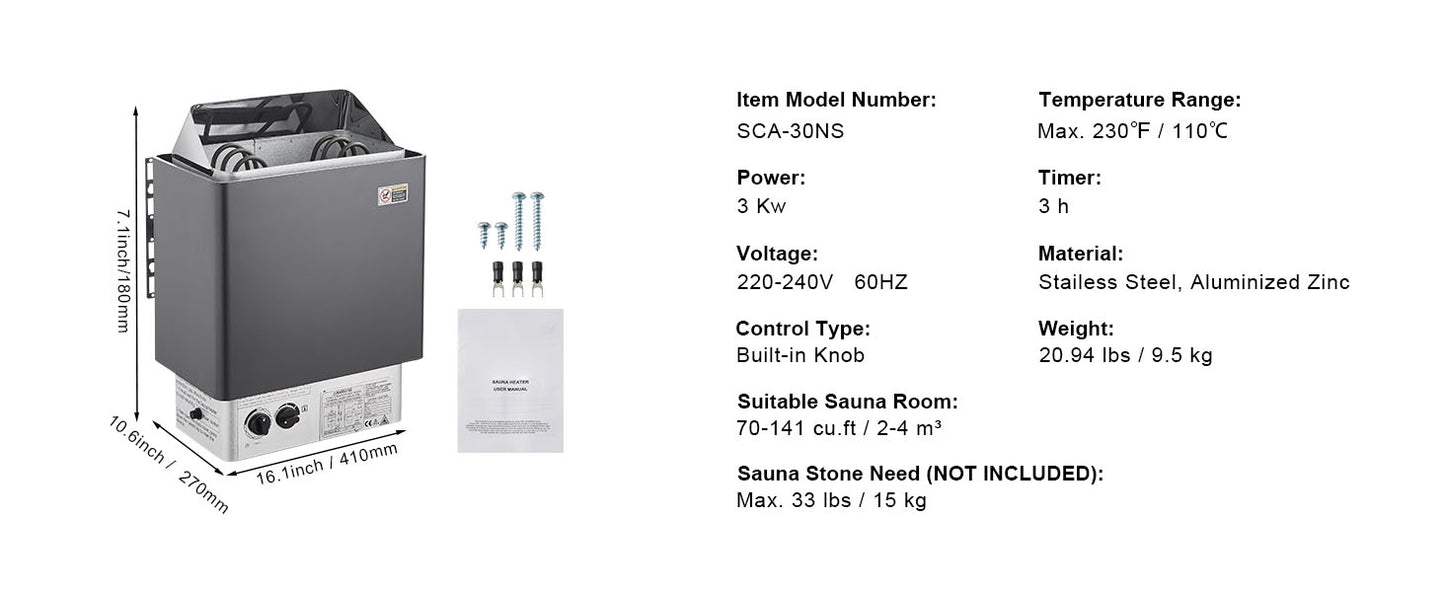 Succebuy Sauna Heater 3/4.5/6/9Kw 220V Electric Sauna Stove Steam Bath