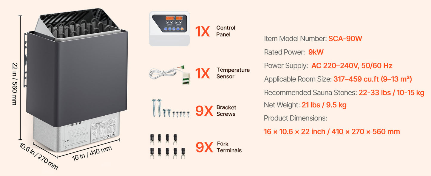Succebuy Sauna Heater 3/4.5/6/9Kw 220V Electric Sauna Stove Steam Bath