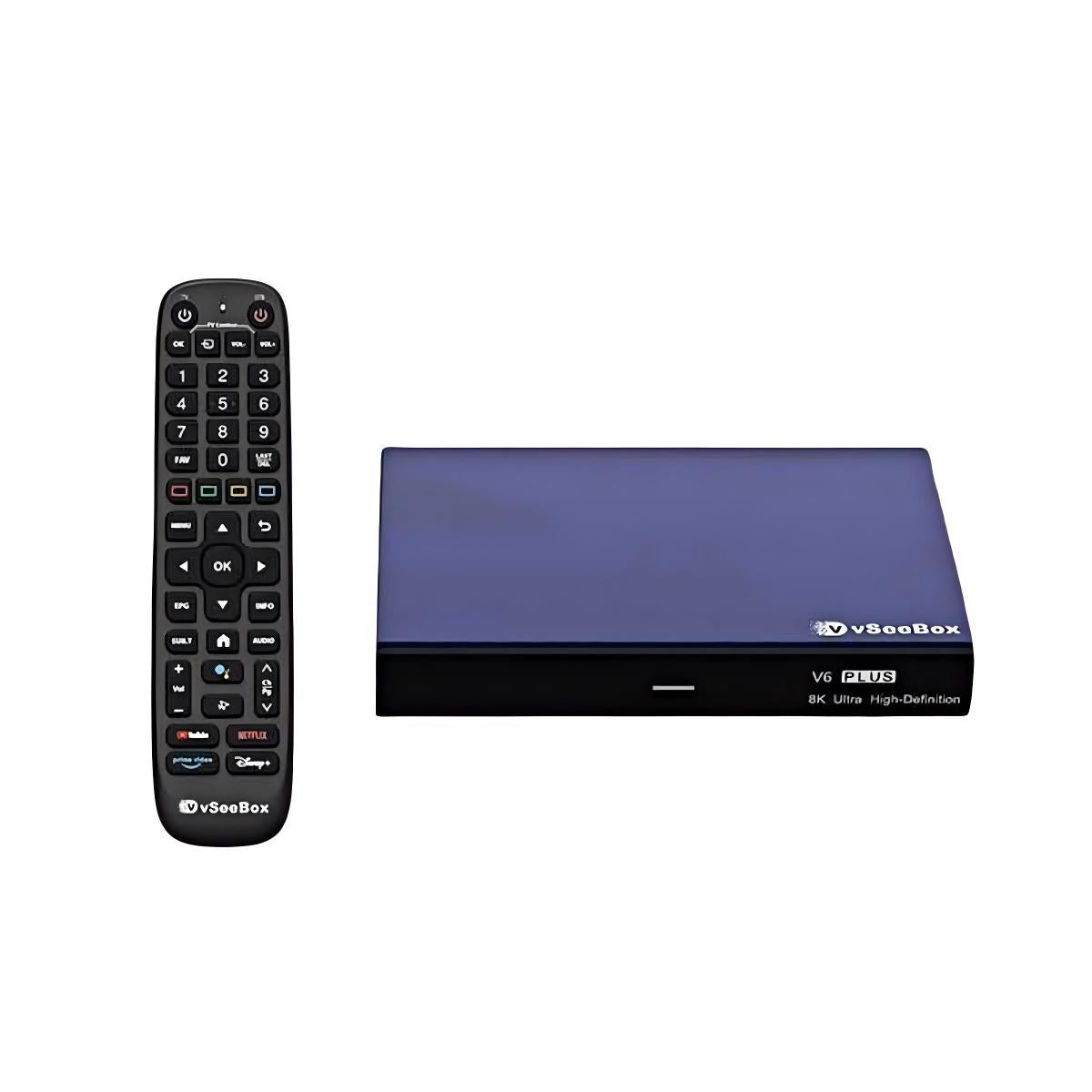 vSeeBox V6 Plus smart media box — device and remote