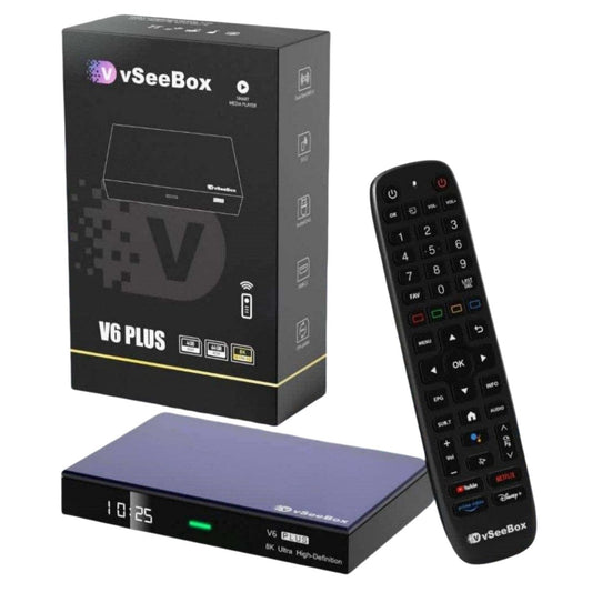 vSeeBox V6 Plus smart media box — box, device and remote