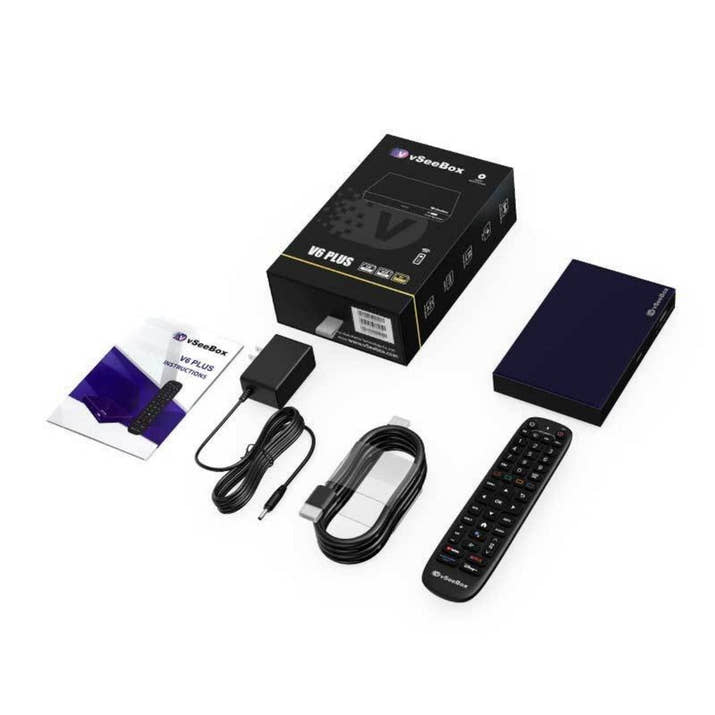 vSeeBox V6 Plus smart media box — what's in the box